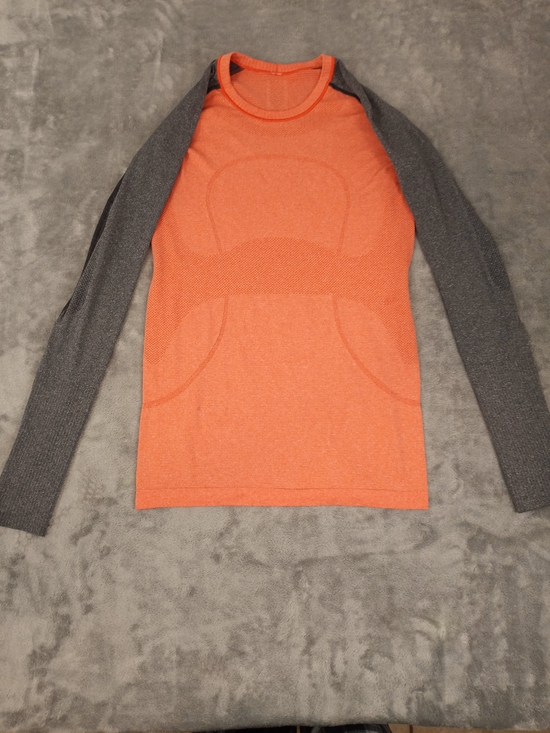 lululemon athletica Tops - lululemon Women's Ribbed Long Sleeve Top - Bright Orange with Gray Trim Size 6